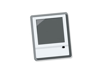 Simple, gray-and-white, rectangular device with a screen
