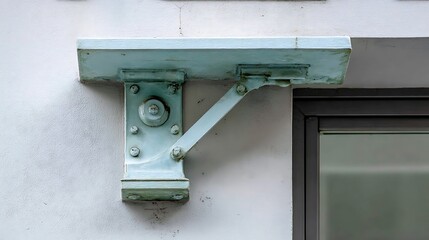 Examining Architectural Bracket on White Wall with Window Detail