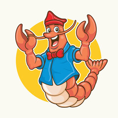 Cute Cartoon Lobster Mascot in Waiter Uniform for Restaurant Branding