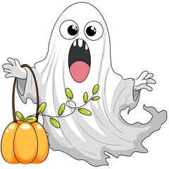 A white ghost cartoon is haunting on Halloween.