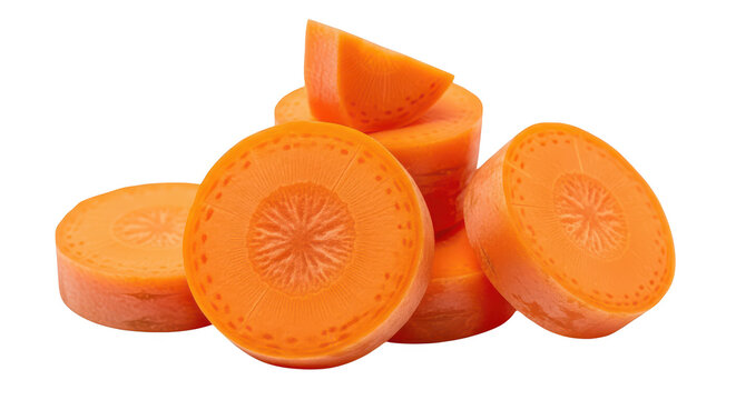 Bright orange carrot slices and chunks piled on a background vegetable food