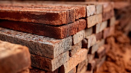 Stack of Red Bricks Ready for Construction or Home Renovation Project