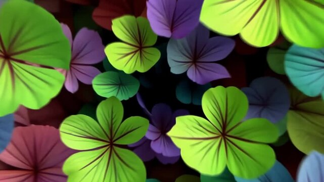 Animation of many colored clover leaves