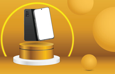 Mock Up Phone on Podium with Gold Color