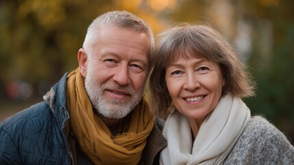 Fototapeta premium Cherished moments of love autumn park couple portrait warm setting intimate close-up