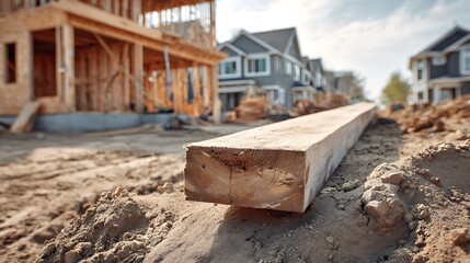 Lumber on Building Site Focus on New Home Construction