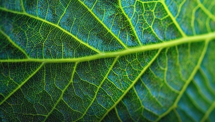 A detailed close-up of a green leaf showcasing intricate veins and textured edges, highlighting the beauty and complexity of nature's delicate patterns.