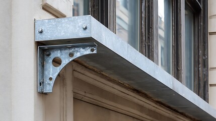 Galvanized Metal Canopy Over Doorway with Supporting Bracket and Fasteners