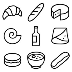 Simple Black and White Food Icons Representing Various Culinary Delights.