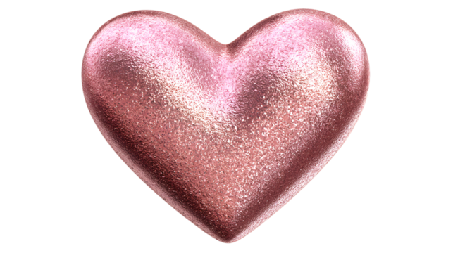 Metallic Rose Gold Heart Isolated on Transparent Background for Luxury Designs and Special Occasions