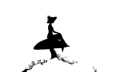 Silhouette of a Woman Sitting on a Mushroom with a Transparent Background for Artistic and Creative Compositions