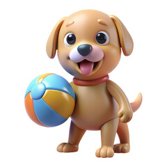 Obraz premium Adorable cartoon retriever dog holding a colorful beach ball ready for playful fun transparent background