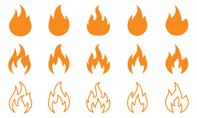 Fire illustration in flat style, set of fire vector icons. Fire warning sign