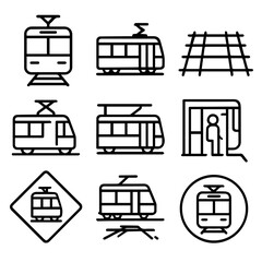 Tram Icons Set Transportation System Graphics.
