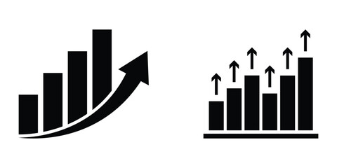 Fototapeta premium Business success growth arrow icon vector isolated on white background. Business graph with arrow. Vector growing graph icon. Growing bar graph icon. Growth vector diagram with arrow going up.
