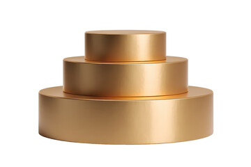 Three graduated gold circles, stacked vertically.  Smooth, polished surface.  Isolated on black