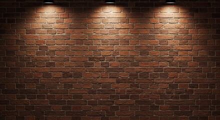 Red brick wall background illuminated by three warm spotlights from above.