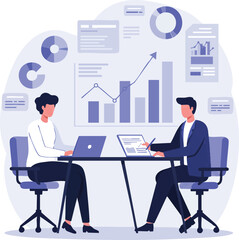 Dedicated business professionals collaborate on strategic data analysis, leveraging diverse charts and graphs to visualize market insights and foster financial growth.