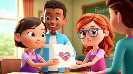 Charming Classroom Kids:  Friendship, Handmade Card,  Joyful Animation - Powered by Adobe