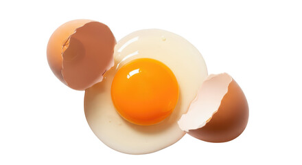 Cracked Brown Egg with Bright Orange Yolk and White on Background image