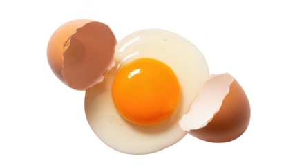 Cracked Brown Egg with Bright Orange Yolk and White on Background image