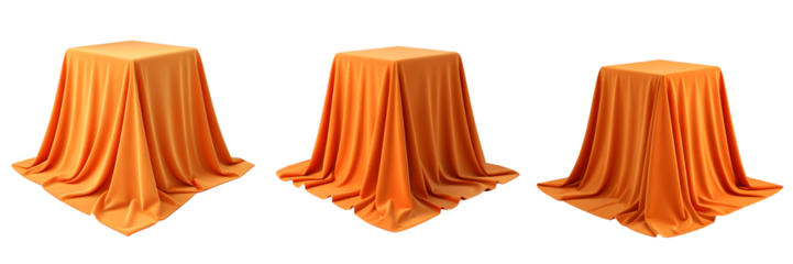 Set For orange fabric drapes isolated on transparent background create elegant displays