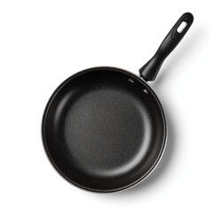 Black nonstick frying pan with handle isolated on white background