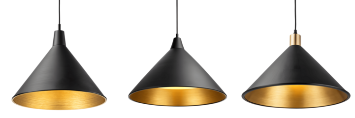 Set For modern black and gold pendant lights isolated on transparent background