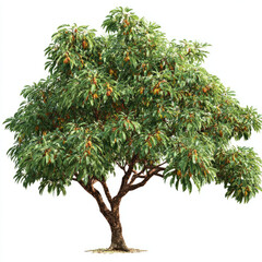 Fototapeta premium Tropical almond tree with green leaves and orange fruit