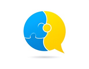 Fototapeta premium Blue and yellow puzzle speech bubble logo