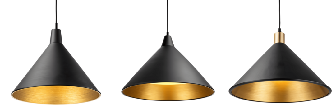 Set For modern black and gold pendant lights isolated on transparent background