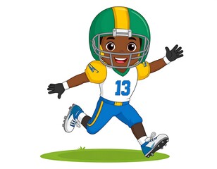 Cartoon boy football player running, happy expression
