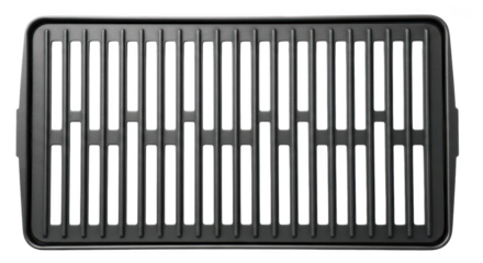 Dark gray metal grill grate with parallel bars and open spaces image