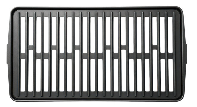 Dark gray metal grill grate with parallel bars and open spaces image