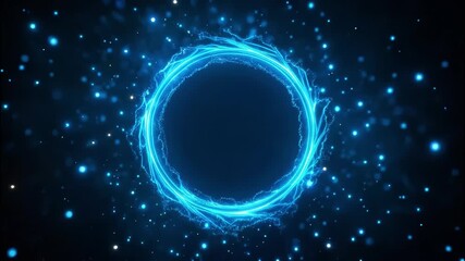 Futuristic glowing blue energy ring on a dark background abstract digital power circle - Powered by Adobe