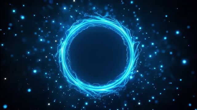 Futuristic glowing blue energy ring on a dark background abstract digital power circle
