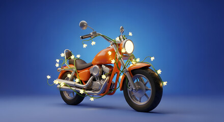 Enchanting two-wheeler adorned with twinkling lights, showcasing a blend of classic motorcycle allure and festive illumination, adding a touch of whimsy to the powerful machine creating a unique and