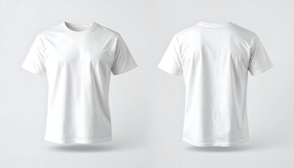 Blank White T-Shirt Mockup Featuring Front and Back Views on a Light Gray Background