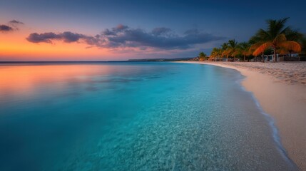 Obraz premium A beautiful beach with a calm ocean and a beautiful sunset