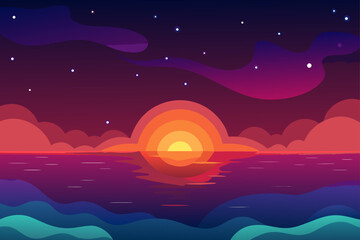 Glowing Nebula Sky Reflecting on Ocean Waves