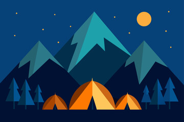 Glowing Tents at Mountain Campsite Illustration