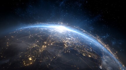 Obraz premium Earth From Space with City Lights and Network Connections Shining