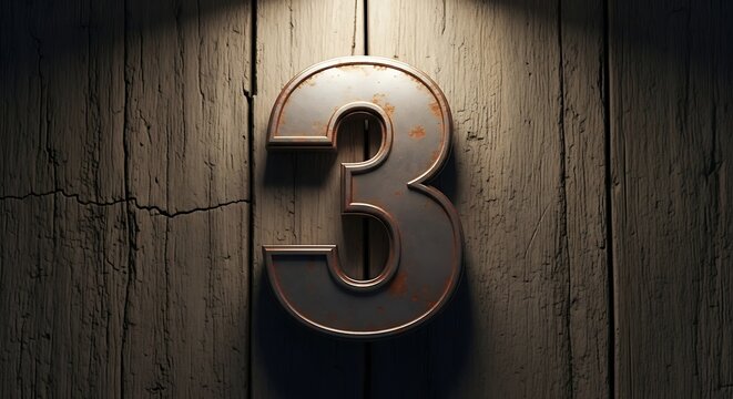 Number Three on Rustic Wooden Wall.
