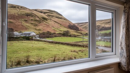 Fototapeta premium Panoramic valley view from window