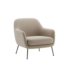 Beige Upholstered Armchair with Black Legs Modern Furniture Design isolated on transparent background