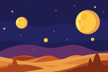 Surreal Desert Sky Filled with Glowing Moons Concept