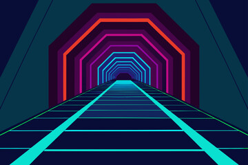 Tunnel Filled with Glowing Neon Lights Illustration