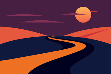 Winding Road Disappearing into Glowing Horizon