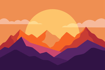 Watercolor Sunrise Over Dreamy Mountains