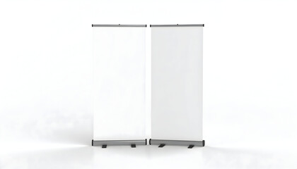 Two Blank Roll-Up Banner Stands on a Clean White Background for Mockup and Presentation